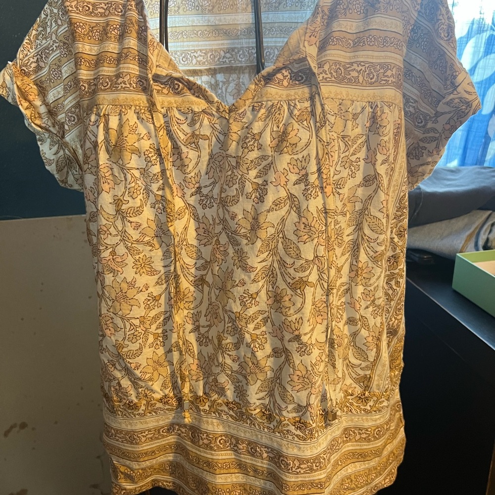 Bohemian Floral Short Sleeve Top - Cream/Gold